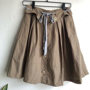 Sine Greenish Khaki Pleated Button-Down Skirt